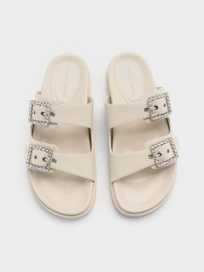 CHARLES & KEITH Hot Sale | Gem-Buckle Double-Strap Sandals - Chalk