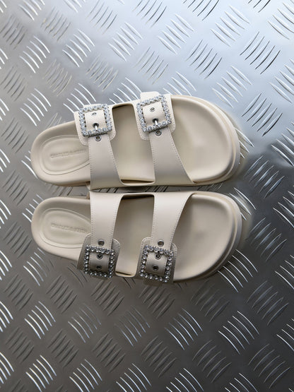 CHARLES & KEITH Hot Sale | Gem-Buckle Double-Strap Sandals - Chalk