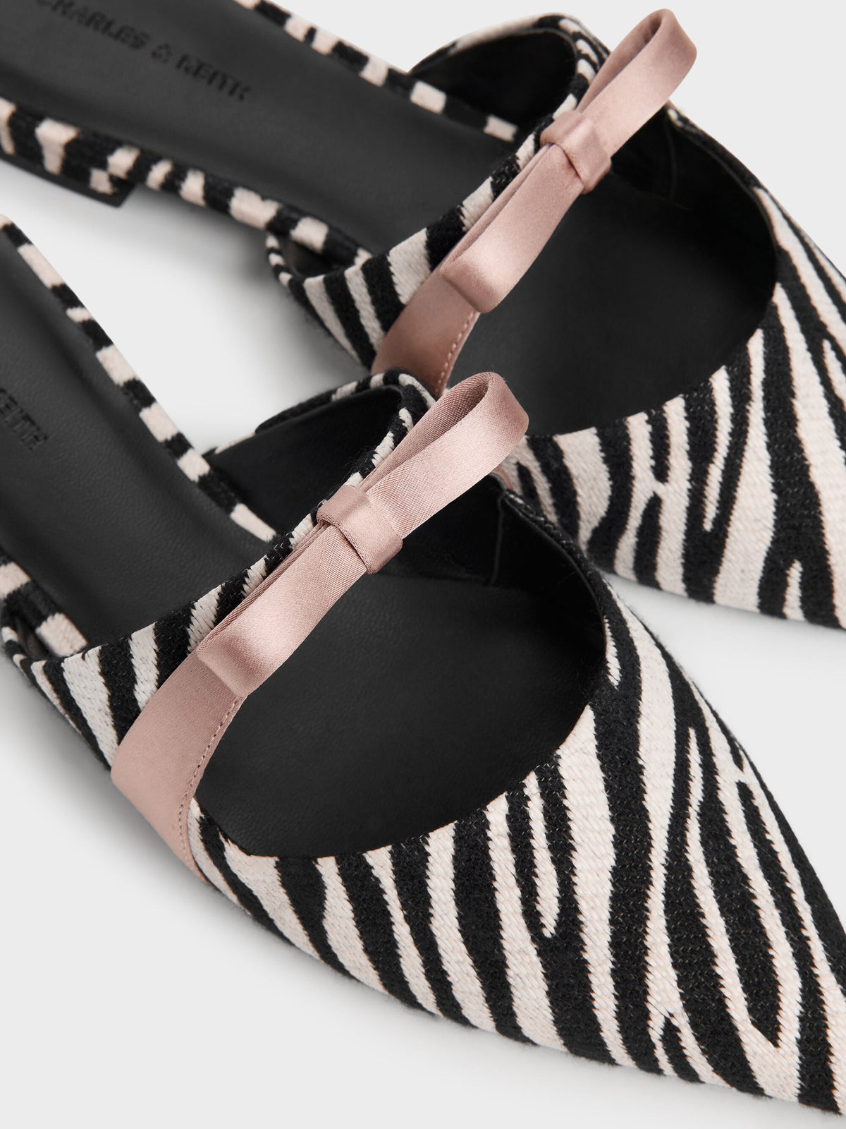 CHARLES & KEITH Classic | Kaleen Zebra-Print Pointed Mules - Animal Print Black