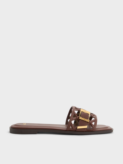 CHARLES & KEITH Featured | Whitney Leather Cut-Out Slide Sandals - Brown