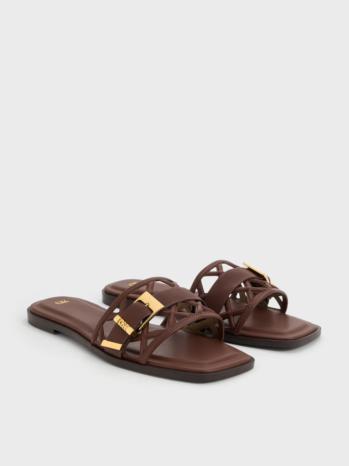CHARLES & KEITH Featured | Whitney Leather Cut-Out Slide Sandals - Brown