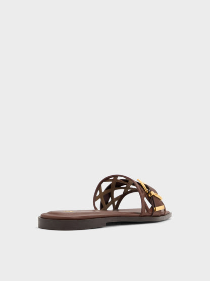 CHARLES & KEITH Featured | Whitney Leather Cut-Out Slide Sandals - Brown