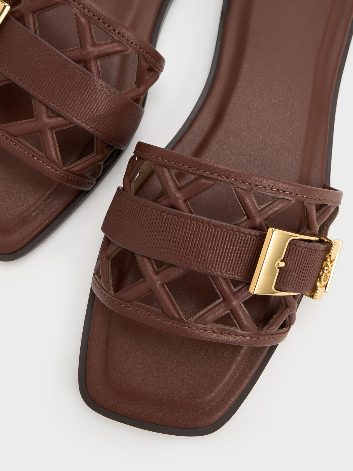 CHARLES & KEITH Featured | Whitney Leather Cut-Out Slide Sandals - Brown