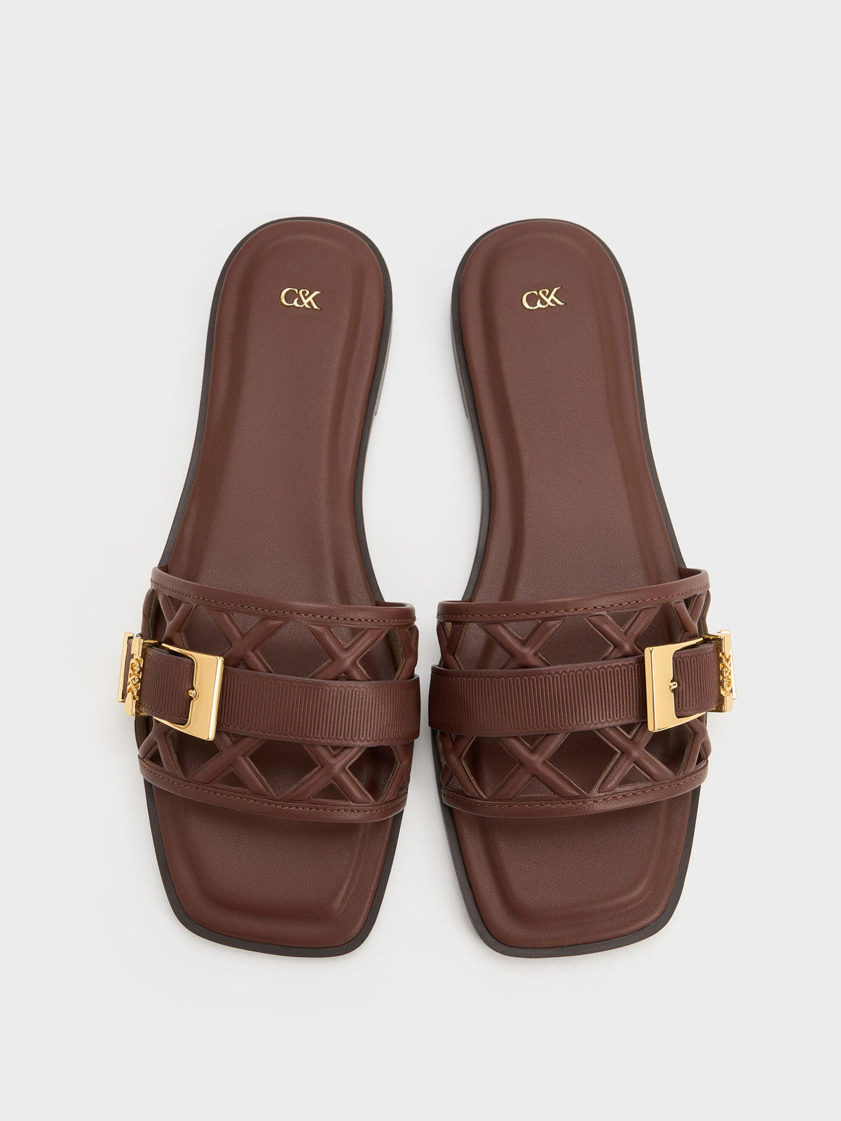 CHARLES & KEITH Featured | Whitney Leather Cut-Out Slide Sandals - Brown