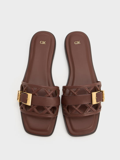 CHARLES & KEITH Featured | Whitney Leather Cut-Out Slide Sandals - Brown