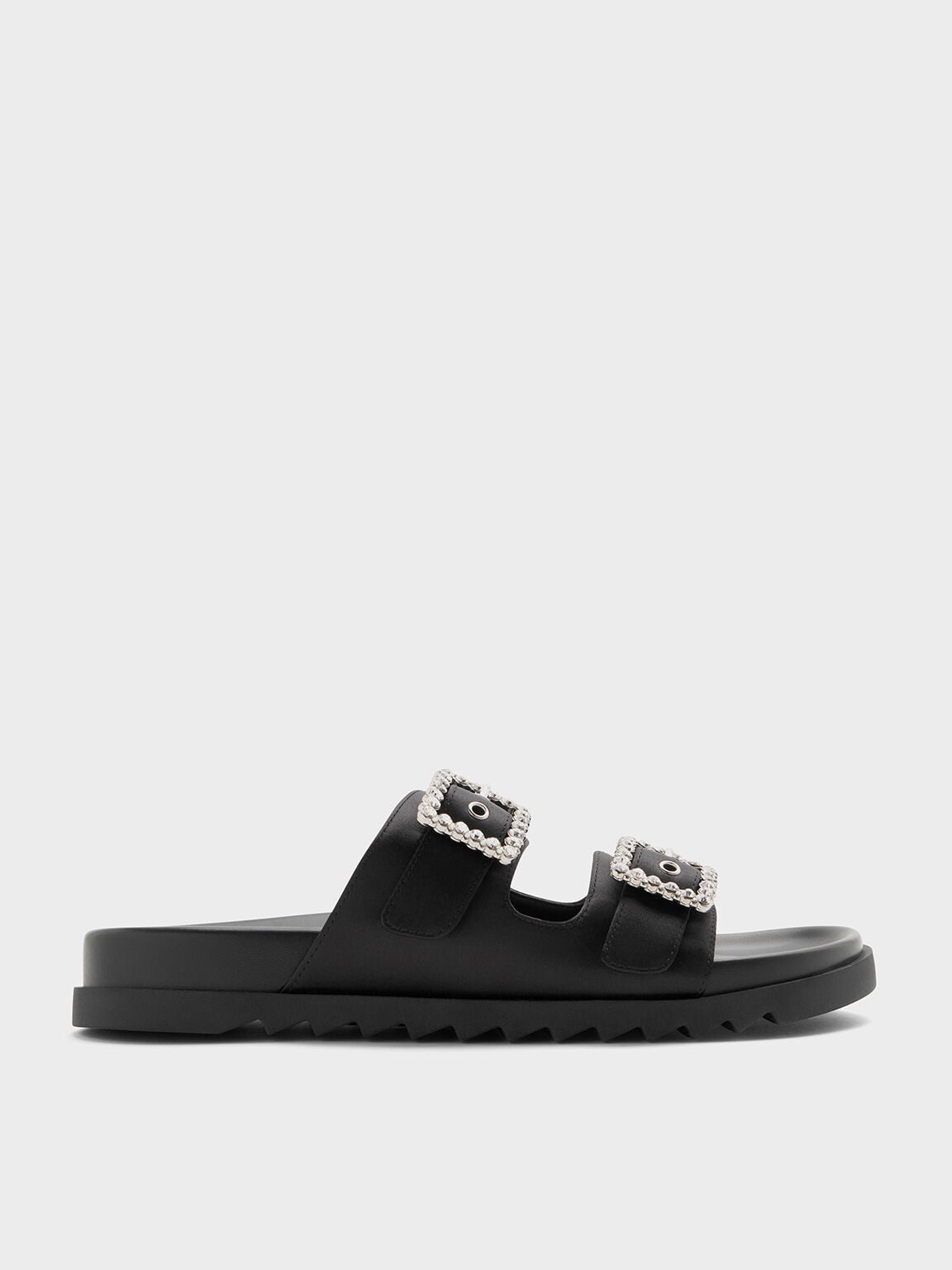 CHARLES & KEITH Value | Gem-Buckle Double-Strap Sandals - Black Textured