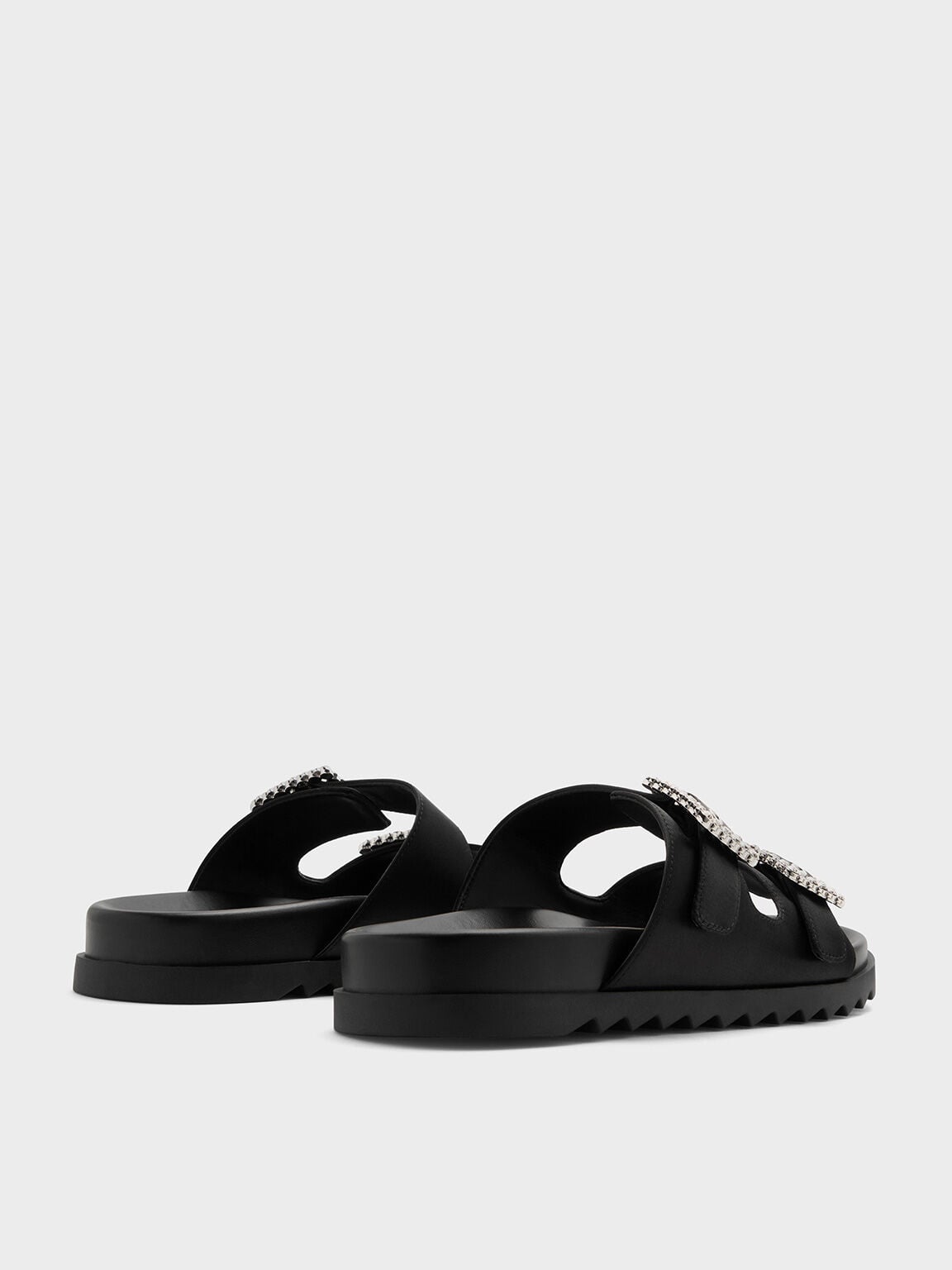CHARLES & KEITH Value | Gem-Buckle Double-Strap Sandals - Black Textured