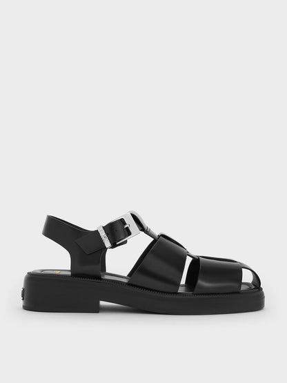 CHARLES & KEITH Everyday | Leather Caged Sandals - Black
