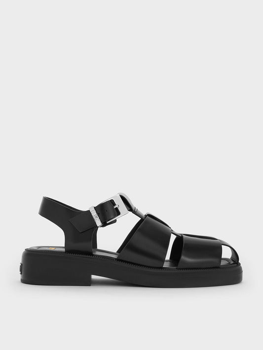 CHARLES & KEITH Everyday | Leather Caged Sandals - Black