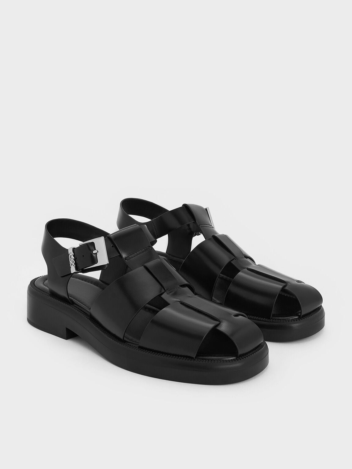 CHARLES & KEITH Everyday | Leather Caged Sandals - Black