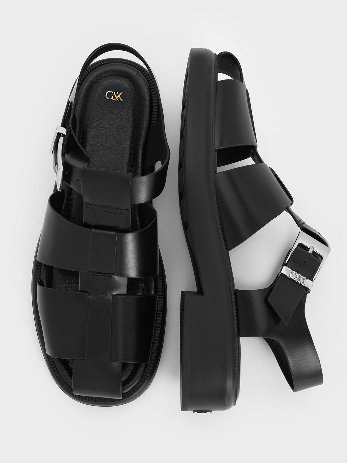CHARLES & KEITH Everyday | Leather Caged Sandals - Black