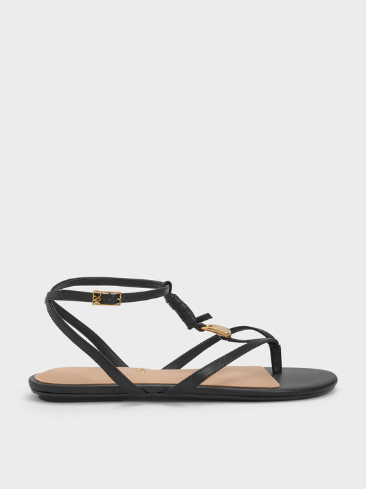 CHARLES & KEITH Special Offer | Adema Leather Strappy Thong Sandals - Black