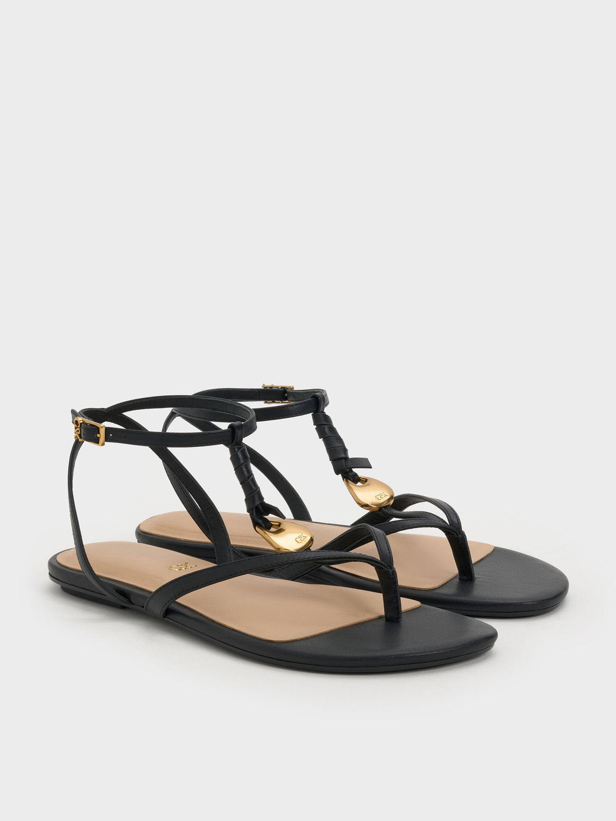 CHARLES & KEITH Special Offer | Adema Leather Strappy Thong Sandals - Black