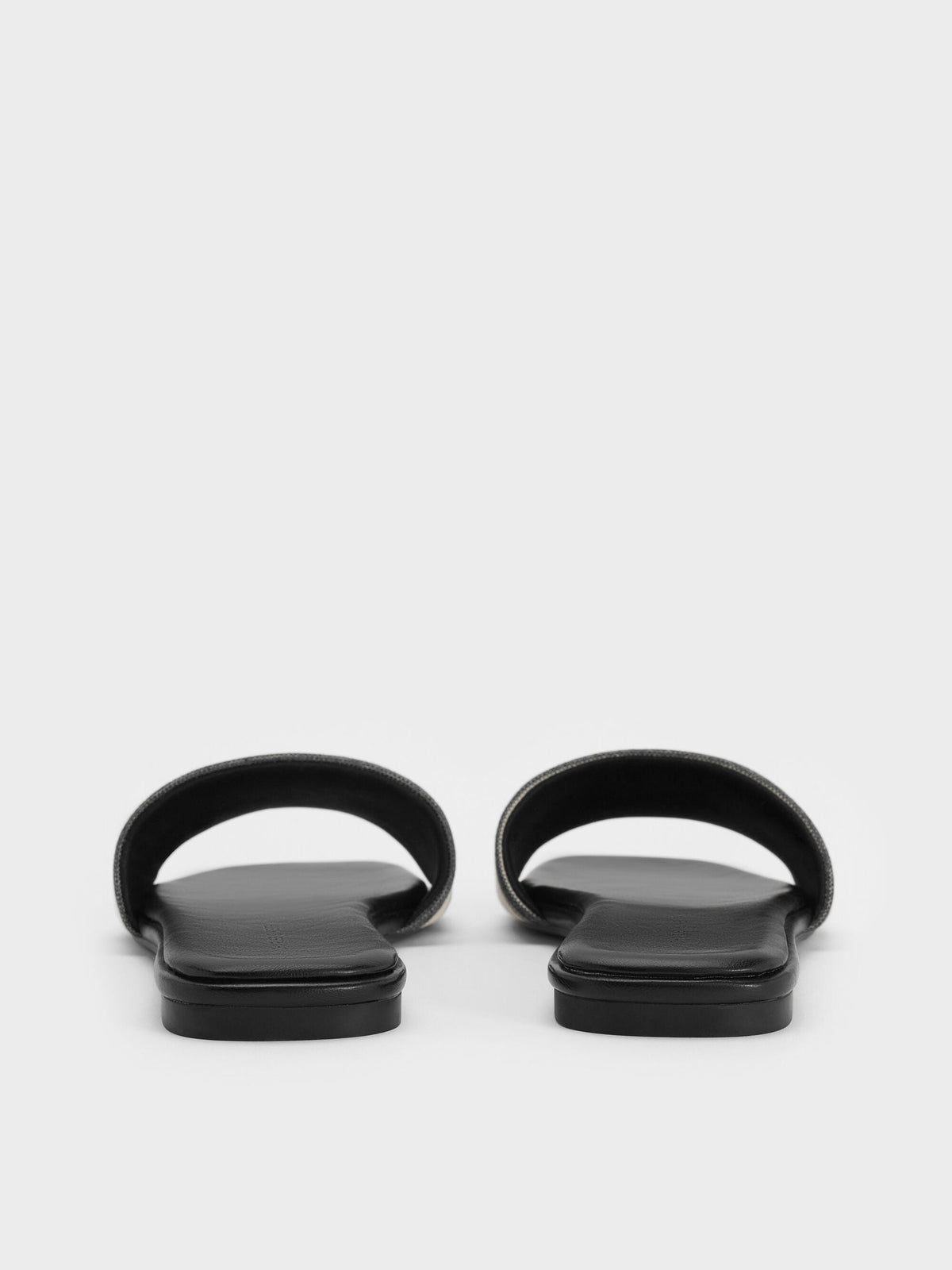 CHARLES & KEITH Hot Sale | Striped Square-Toe Slide Sandals - Black Textured