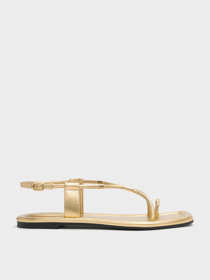 CHARLES & KEITH Top Pick | Metallic-Accent Toe-Ring Sandals - Gold