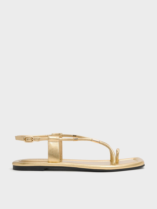 CHARLES & KEITH Top Pick | Metallic-Accent Toe-Ring Sandals - Gold