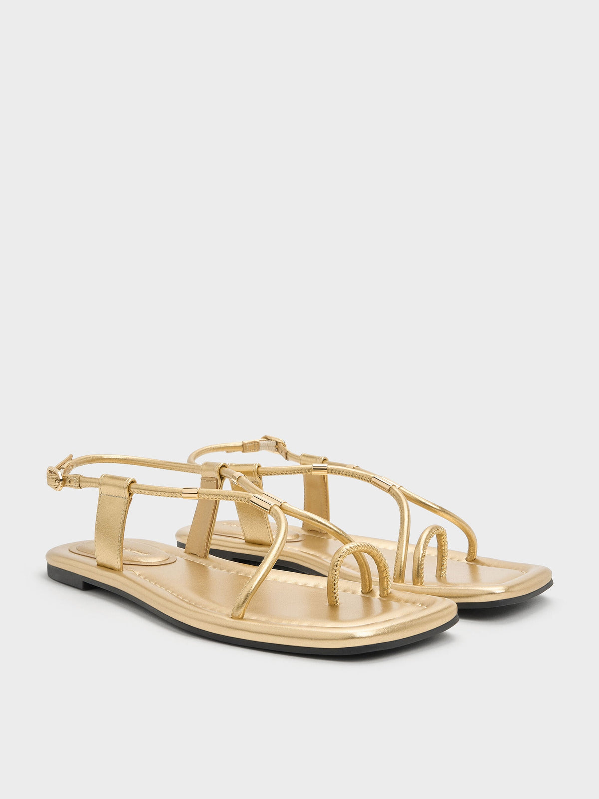 CHARLES & KEITH Top Pick | Metallic-Accent Toe-Ring Sandals - Gold