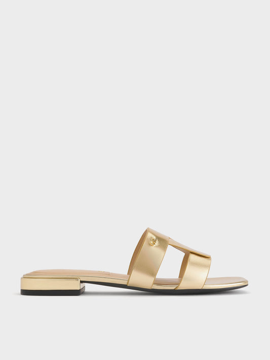 CHARLES & KEITH Featured | Petina Metallic Leather Slide Sandals - Gold