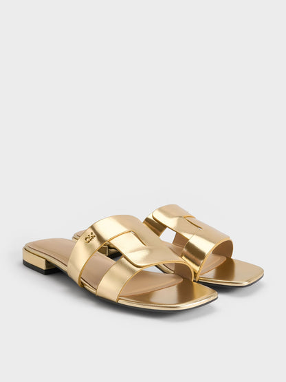 CHARLES & KEITH Featured | Petina Metallic Leather Slide Sandals - Gold