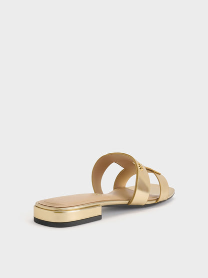 CHARLES & KEITH Featured | Petina Metallic Leather Slide Sandals - Gold