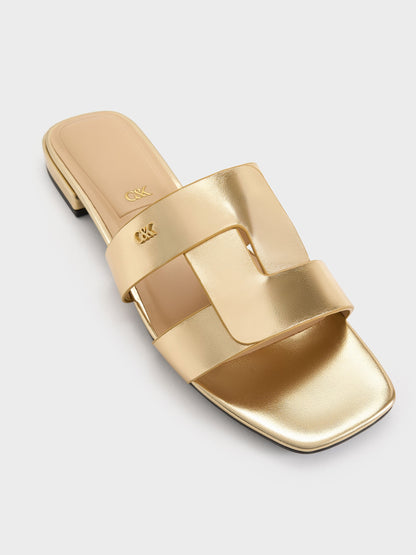 CHARLES & KEITH Featured | Petina Metallic Leather Slide Sandals - Gold