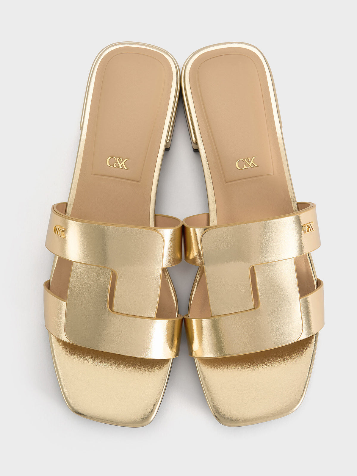 CHARLES & KEITH Featured | Petina Metallic Leather Slide Sandals - Gold