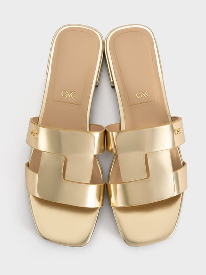 CHARLES & KEITH Featured | Petina Metallic Leather Slide Sandals - Gold