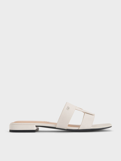 CHARLES & KEITH Smart Buy | Petina Leather Slide Sandals - White