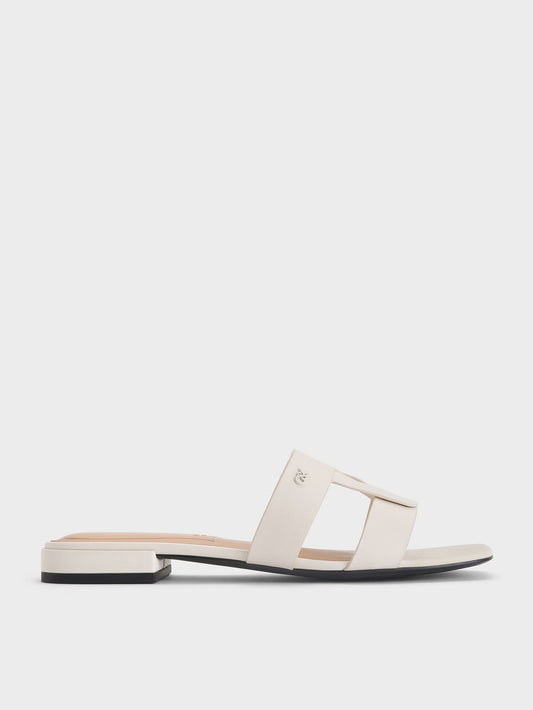 CHARLES & KEITH Smart Buy | Petina Leather Slide Sandals - White