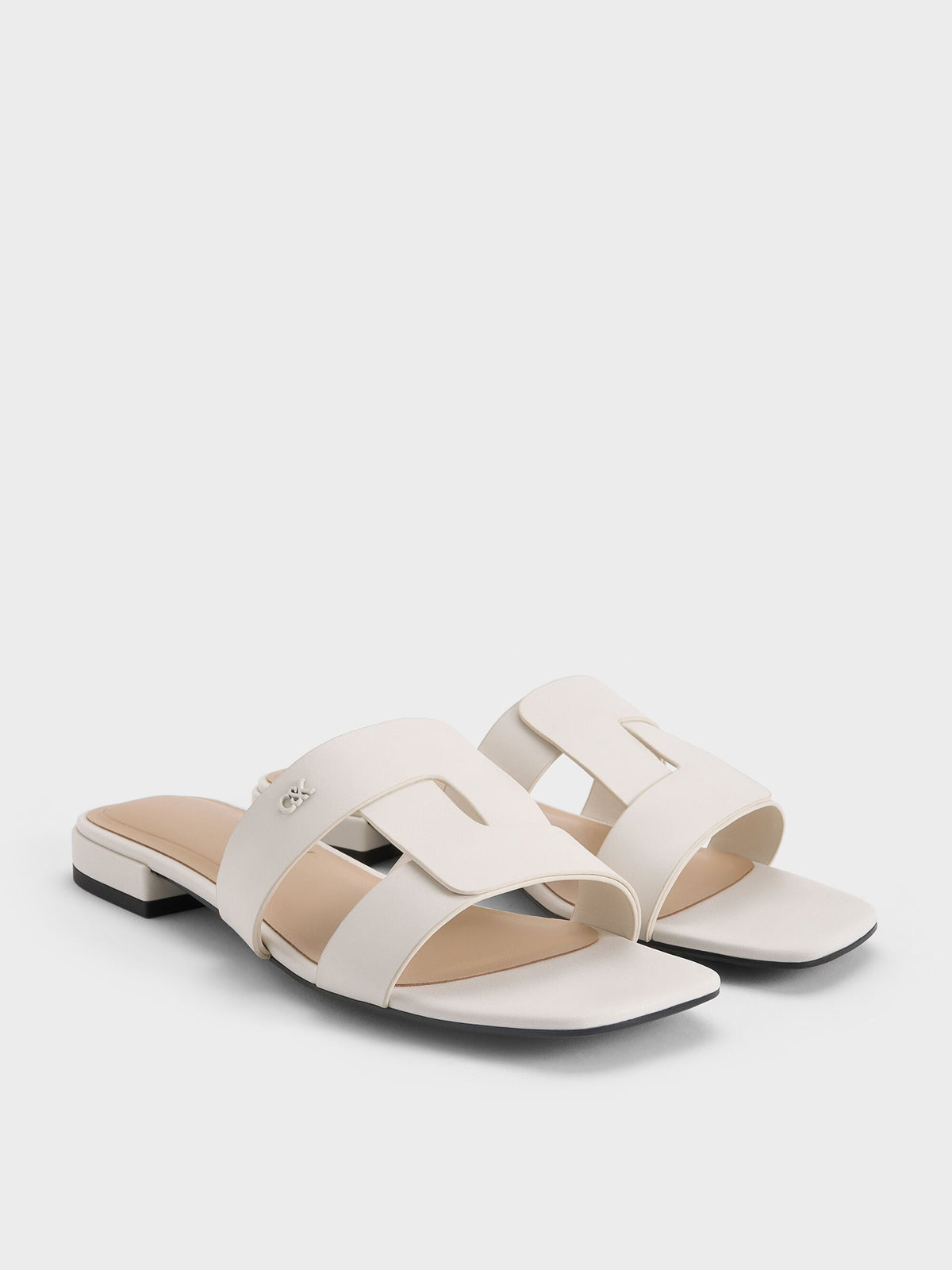 CHARLES & KEITH Smart Buy | Petina Leather Slide Sandals - White