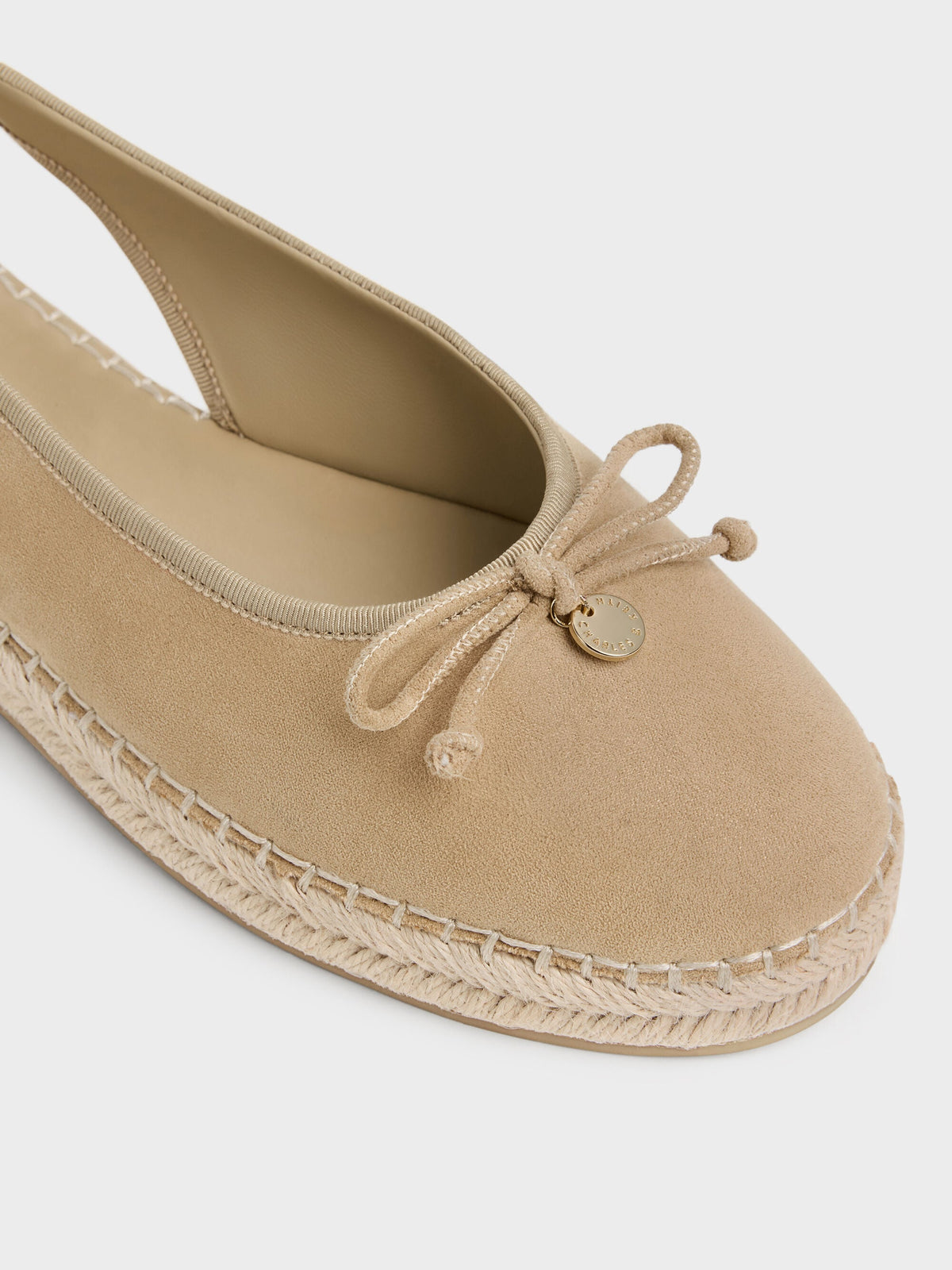 CHARLES & KEITH Trending | Faux Suede Bow Slingback Espadrilles - Sand