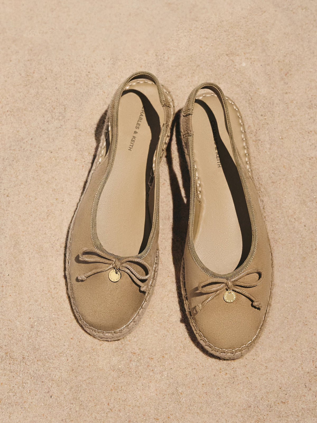 CHARLES & KEITH Trending | Faux Suede Bow Slingback Espadrilles - Sand