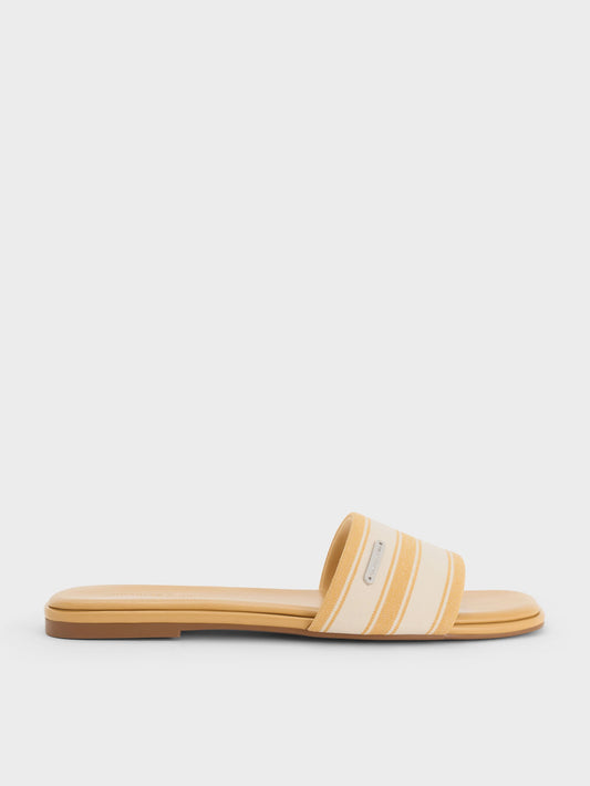 CHARLES & KEITH Everyday | Striped Square-Toe Slide Sandals - Yellow
