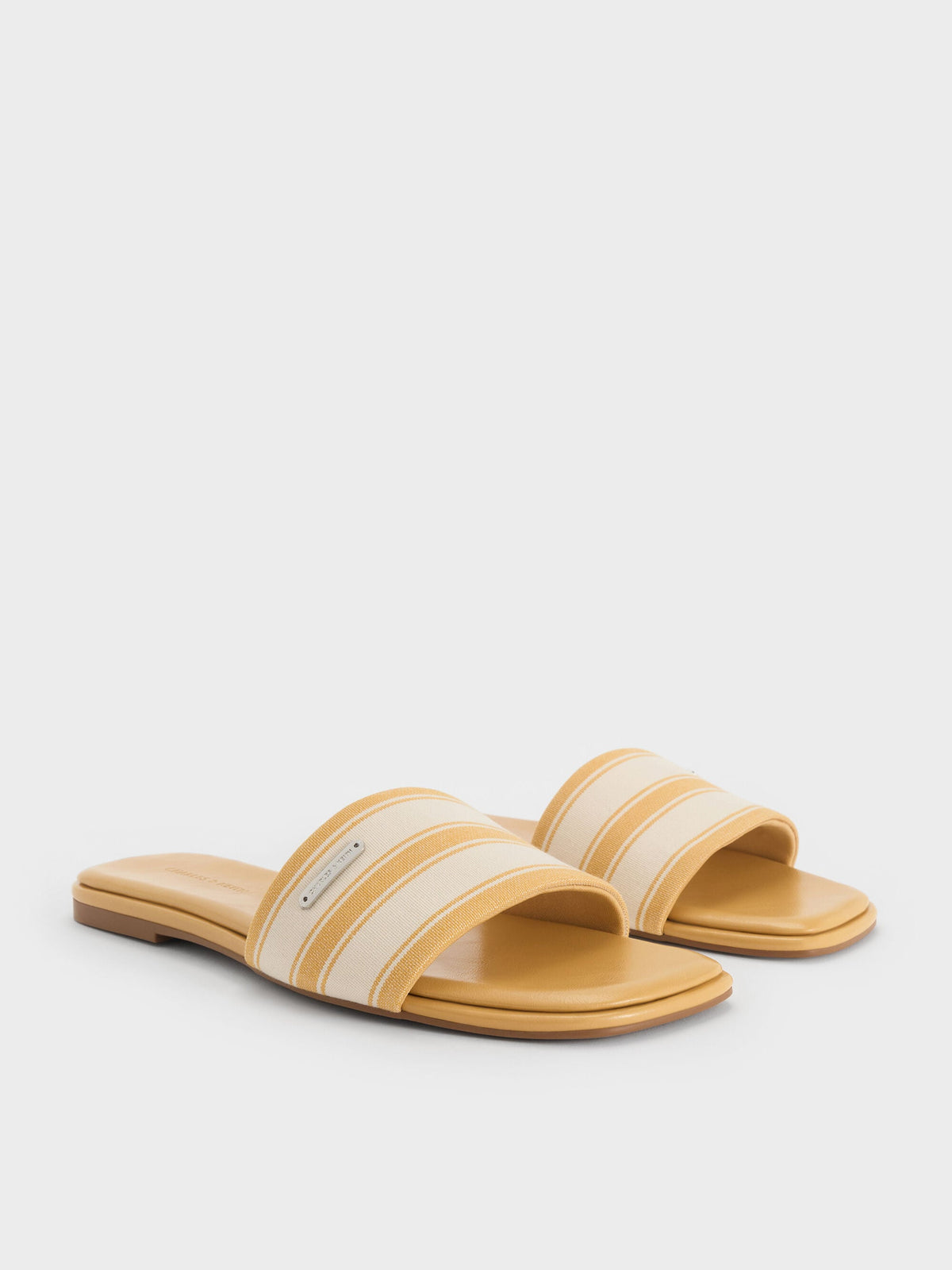CHARLES & KEITH Everyday | Striped Square-Toe Slide Sandals - Yellow