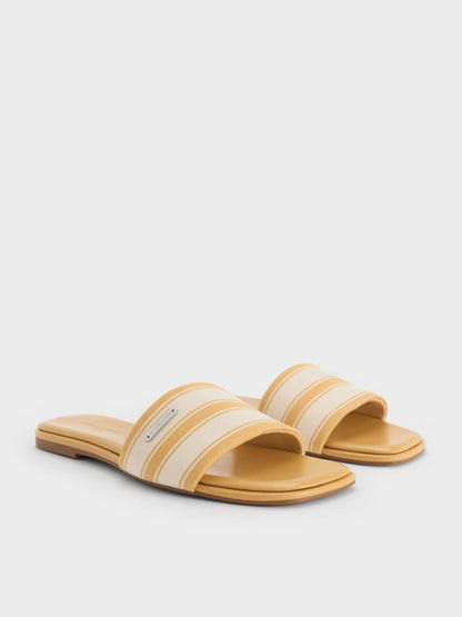 CHARLES & KEITH Everyday | Striped Square-Toe Slide Sandals - Yellow