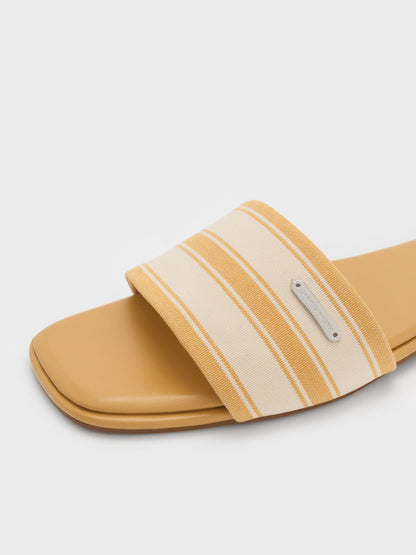 CHARLES & KEITH Everyday | Striped Square-Toe Slide Sandals - Yellow