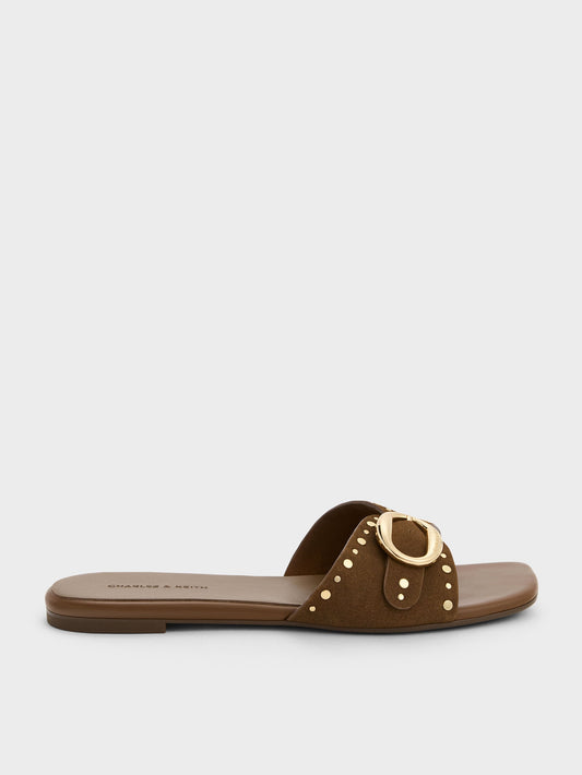 CHARLES & KEITH Discount | Studded Buckled Slide Sandals - Brown