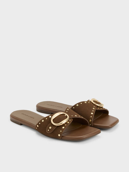 CHARLES & KEITH Discount | Studded Buckled Slide Sandals - Brown