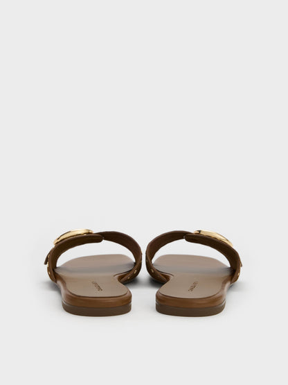 CHARLES & KEITH Discount | Studded Buckled Slide Sandals - Brown
