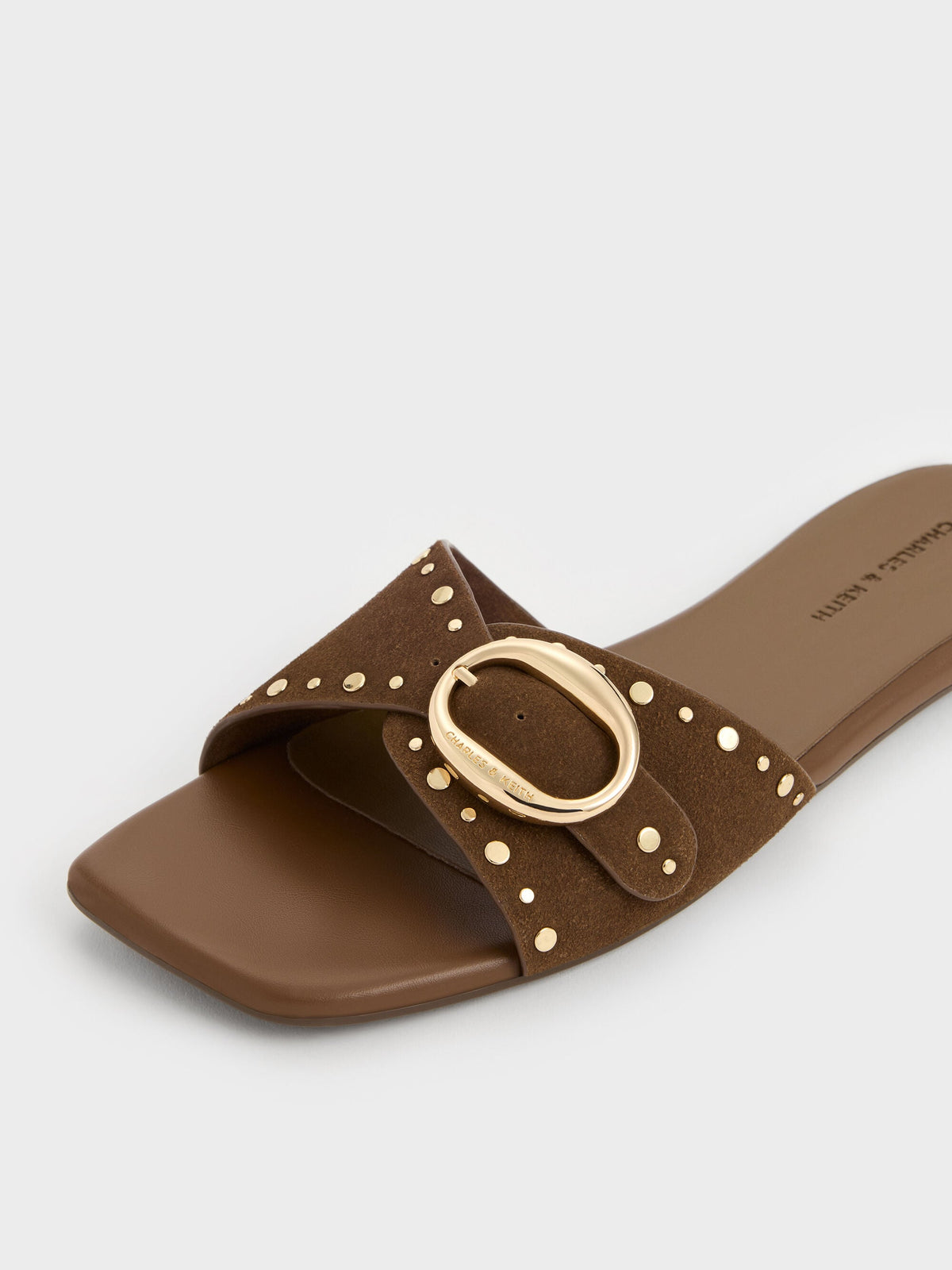 CHARLES & KEITH Discount | Studded Buckled Slide Sandals - Brown