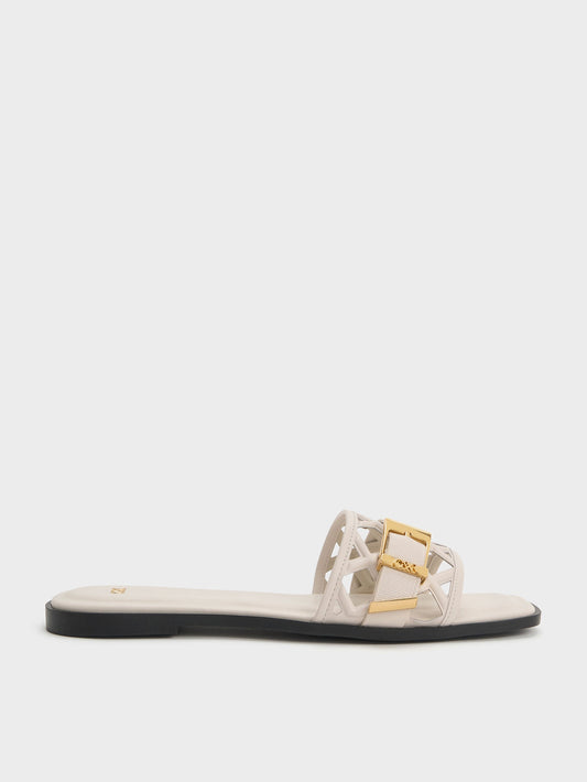 CHARLES & KEITH Special Offer | Whitney Leather Cut-Out Slide Sandals - Chalk