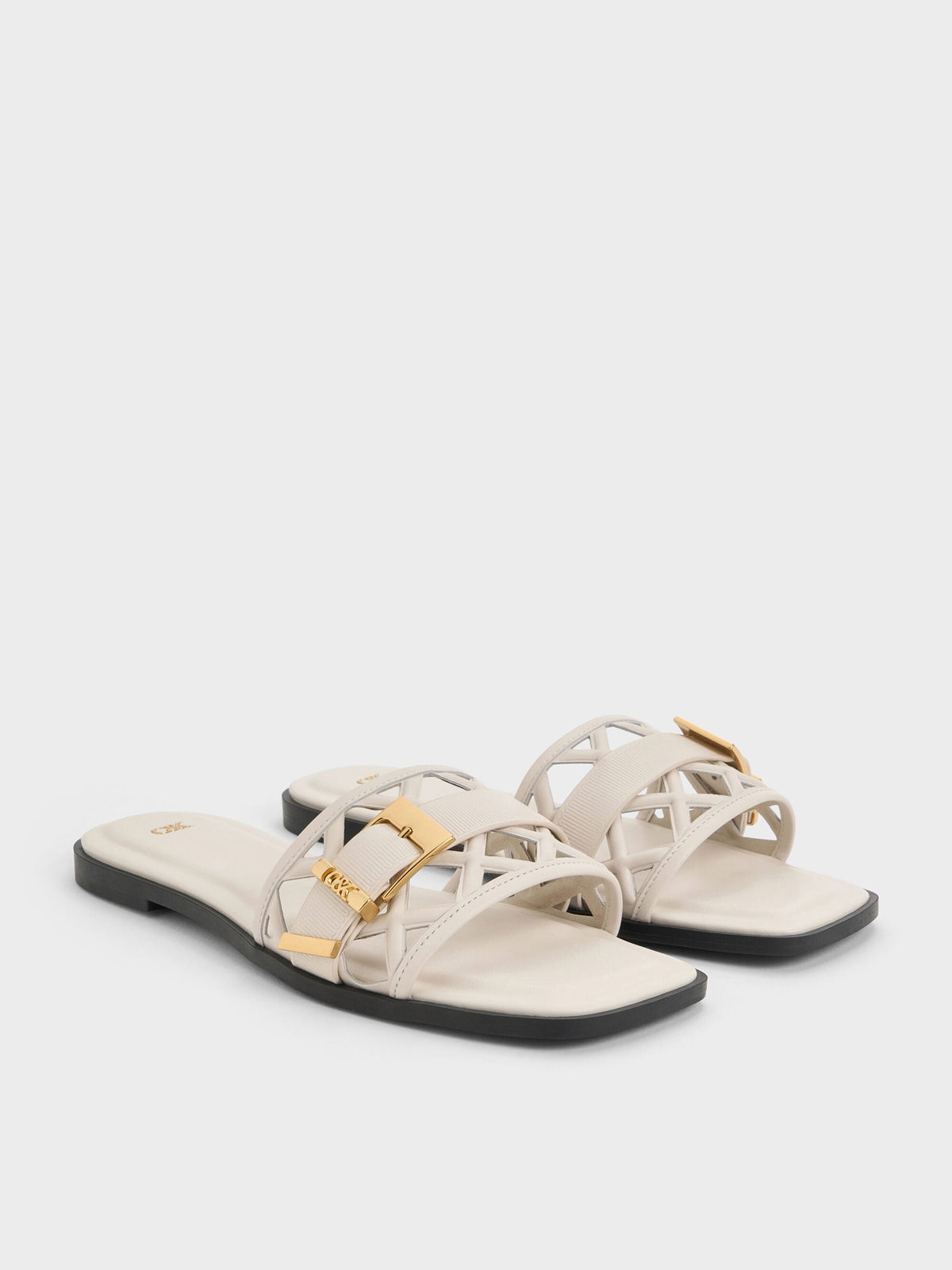 CHARLES & KEITH Special Offer | Whitney Leather Cut-Out Slide Sandals - Chalk