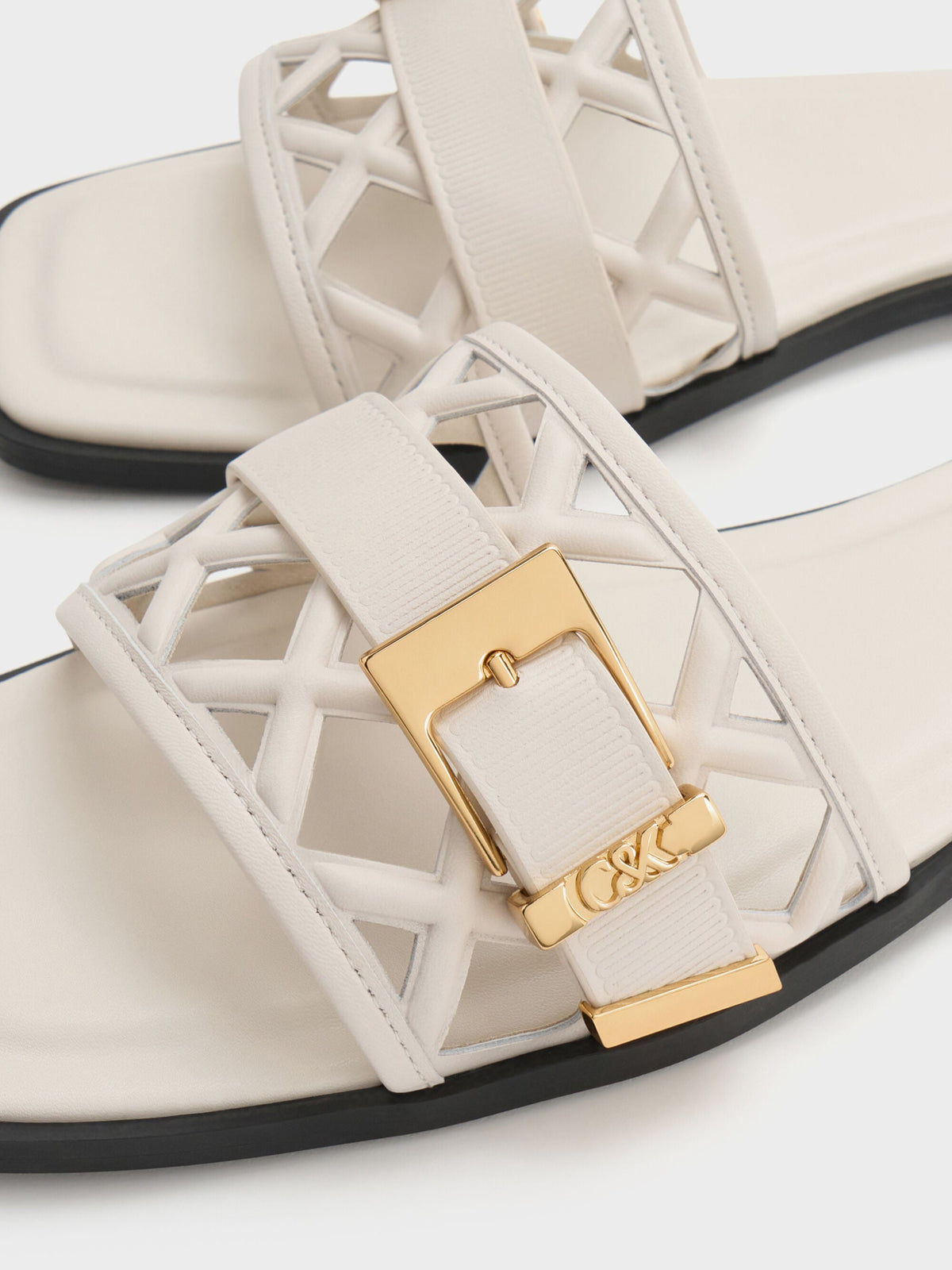 CHARLES & KEITH Special Offer | Whitney Leather Cut-Out Slide Sandals - Chalk