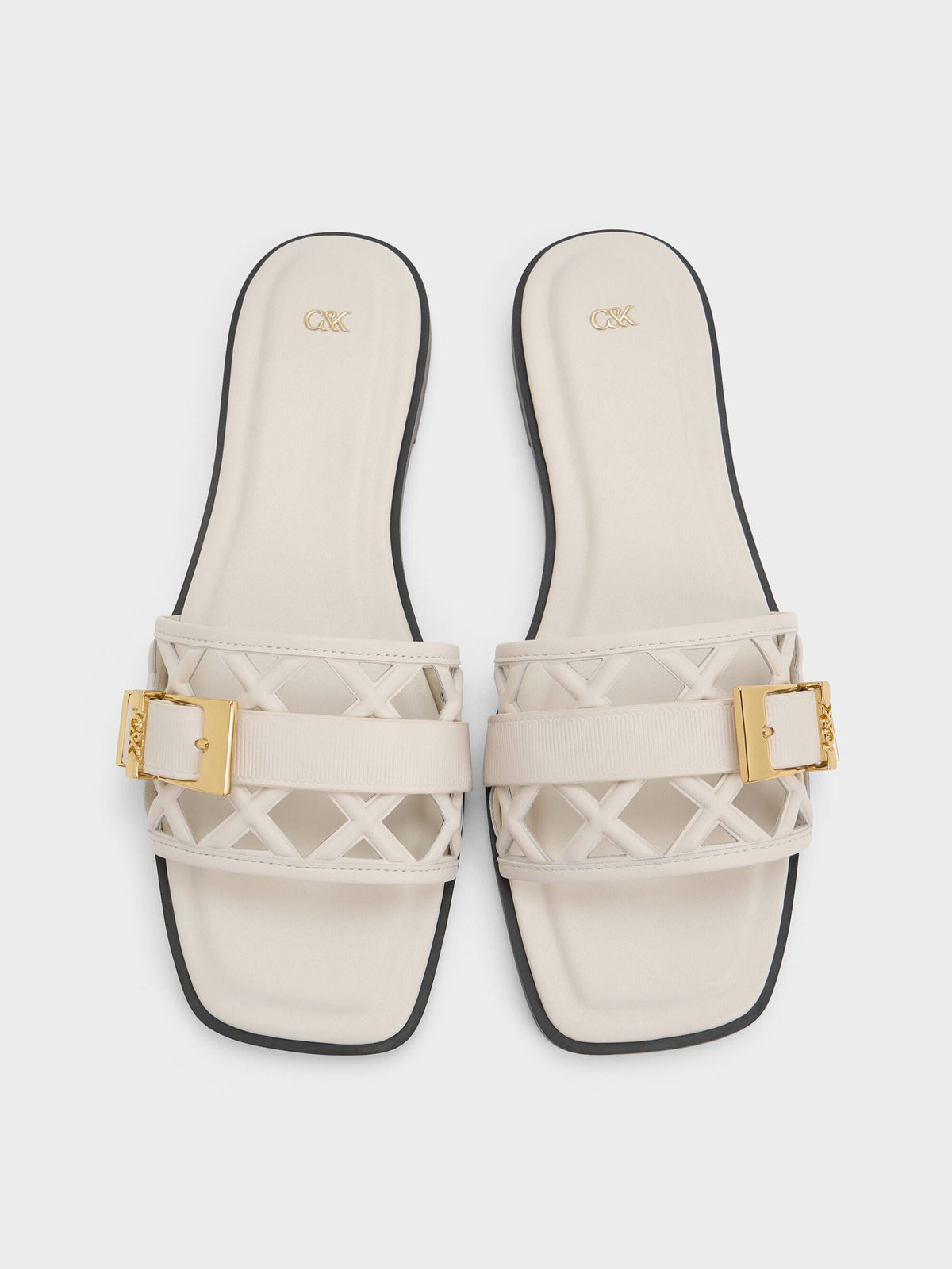 CHARLES & KEITH Special Offer | Whitney Leather Cut-Out Slide Sandals - Chalk