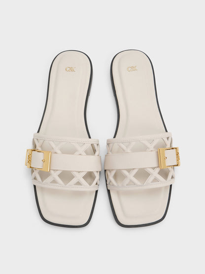 CHARLES & KEITH Special Offer | Whitney Leather Cut-Out Slide Sandals - Chalk