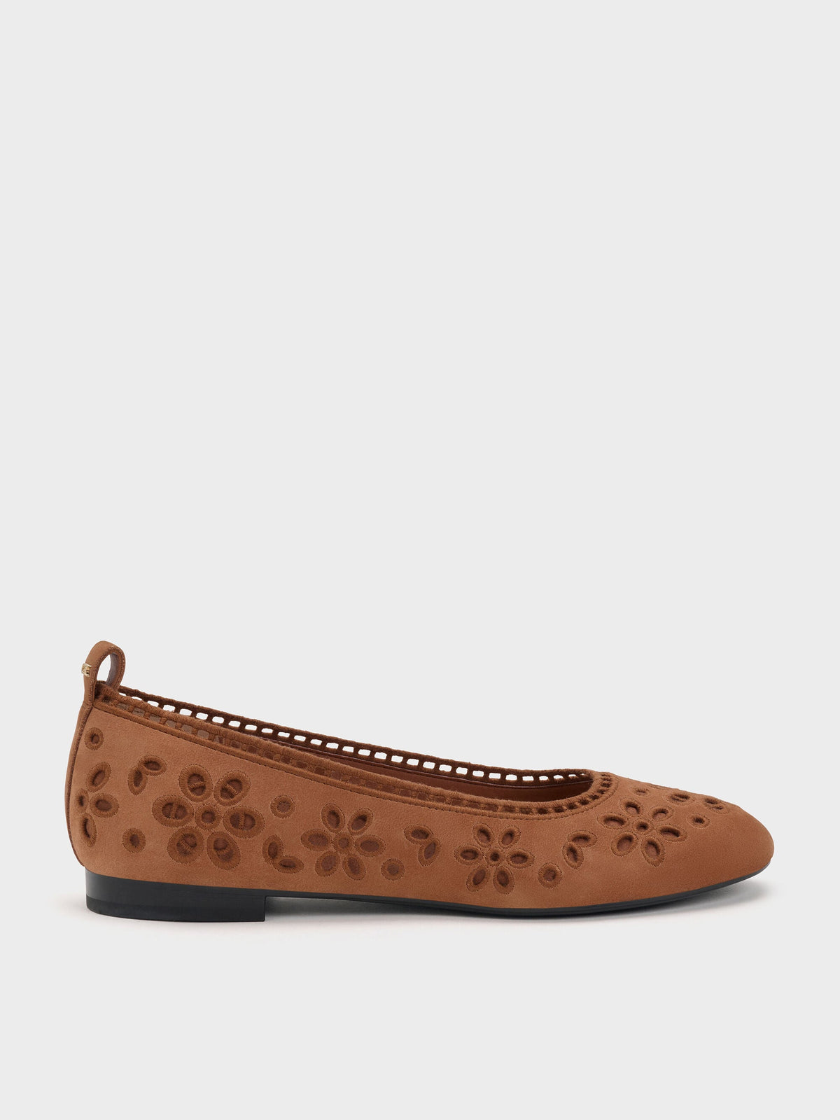 CHARLES & KEITH Smart Buy | Leather Embroidered Ballet Flats - Cognac