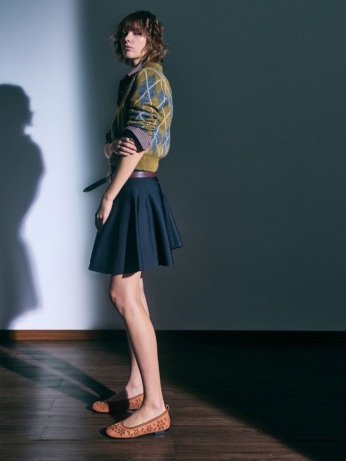CHARLES & KEITH Smart Buy | Leather Embroidered Ballet Flats - Cognac