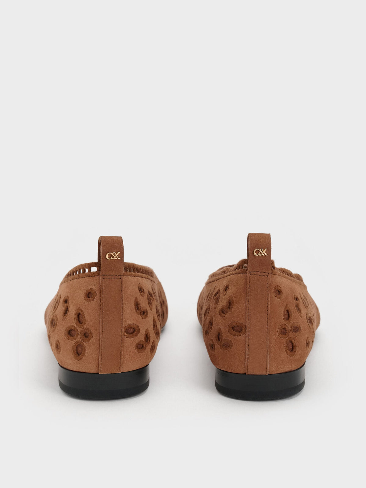 CHARLES & KEITH Smart Buy | Leather Embroidered Ballet Flats - Cognac