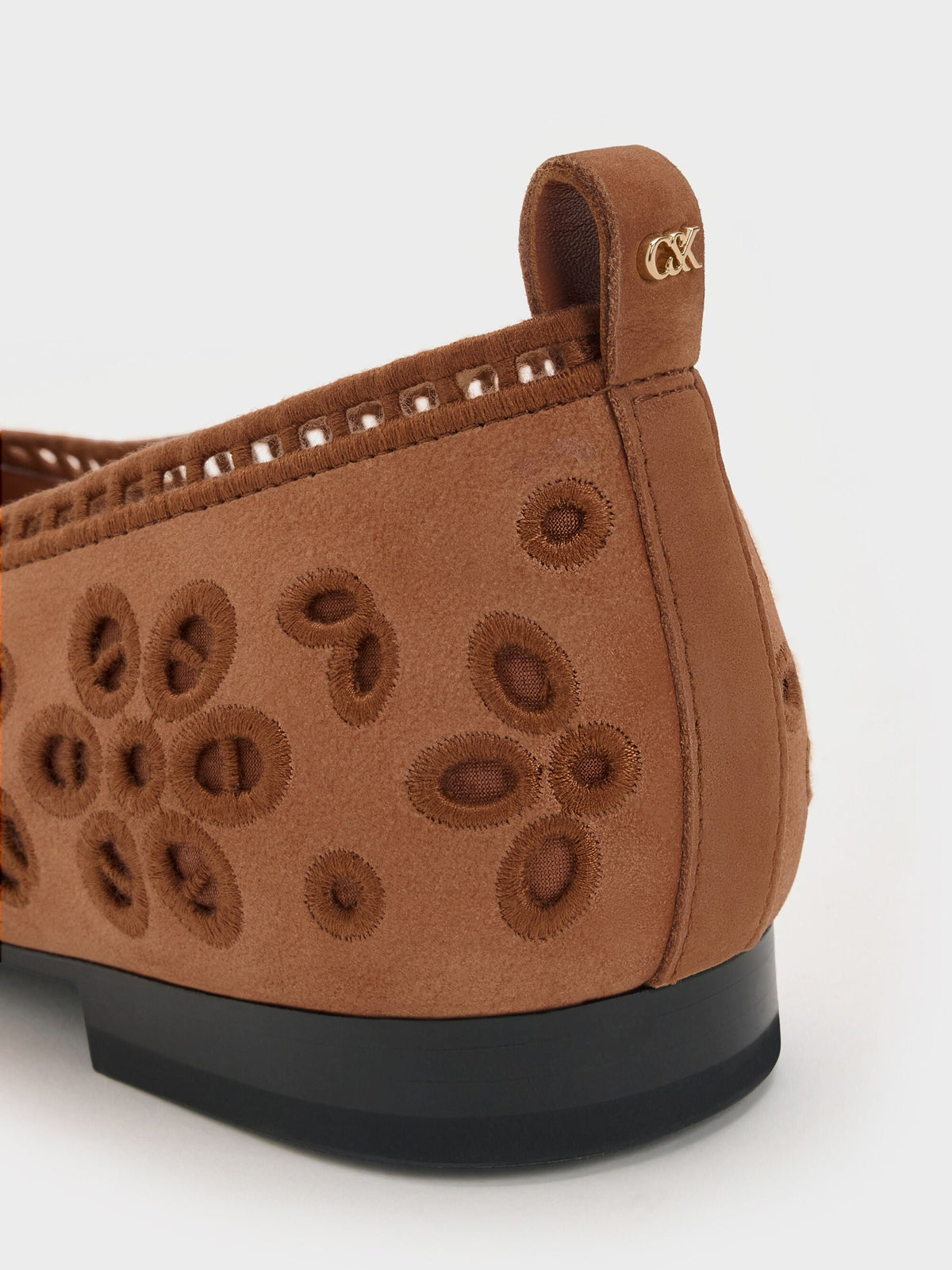 CHARLES & KEITH Smart Buy | Leather Embroidered Ballet Flats - Cognac