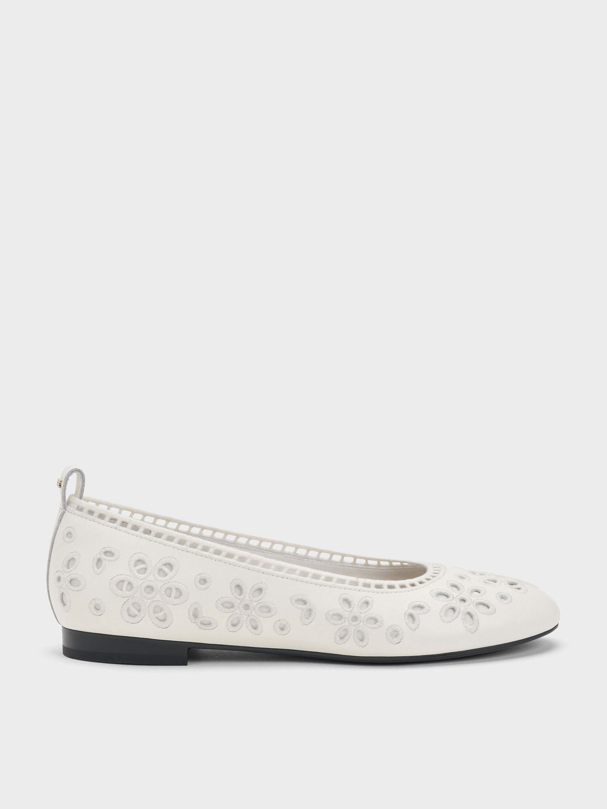 CHARLES & KEITH Discount | Leather Embroidered Ballet Flats - White